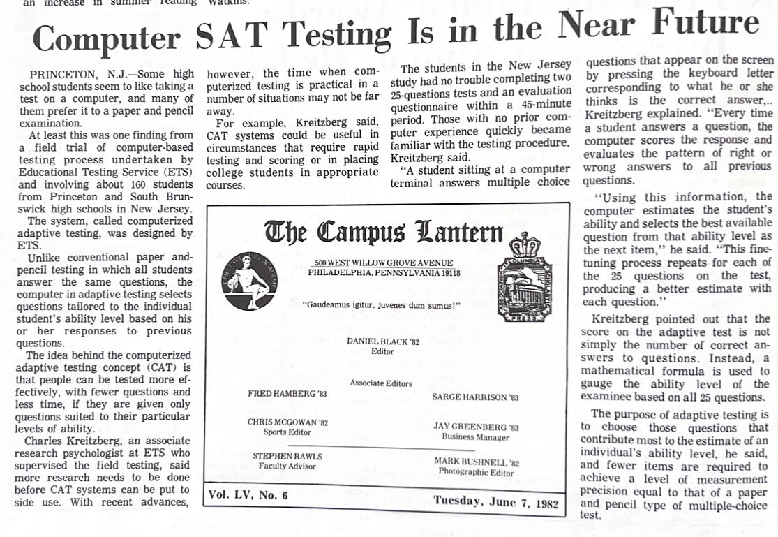 An anonymous article from a 1981 issue of Chestnut Hill Academys Campus Lantern