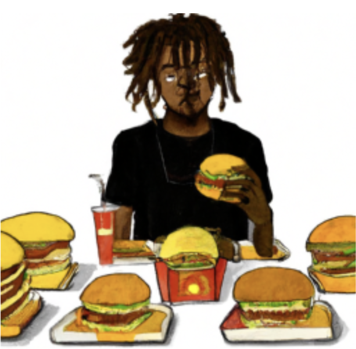Note. AI generated image using Photoshop from the prompt black boy with dreads eats McDonalds