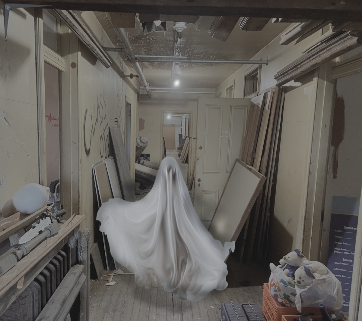 An alleged ghost hovers in an abandoned area of the third floor