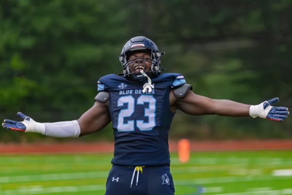 Sadiek Willis celebrates after his 3rd sack against Lawrenceville.