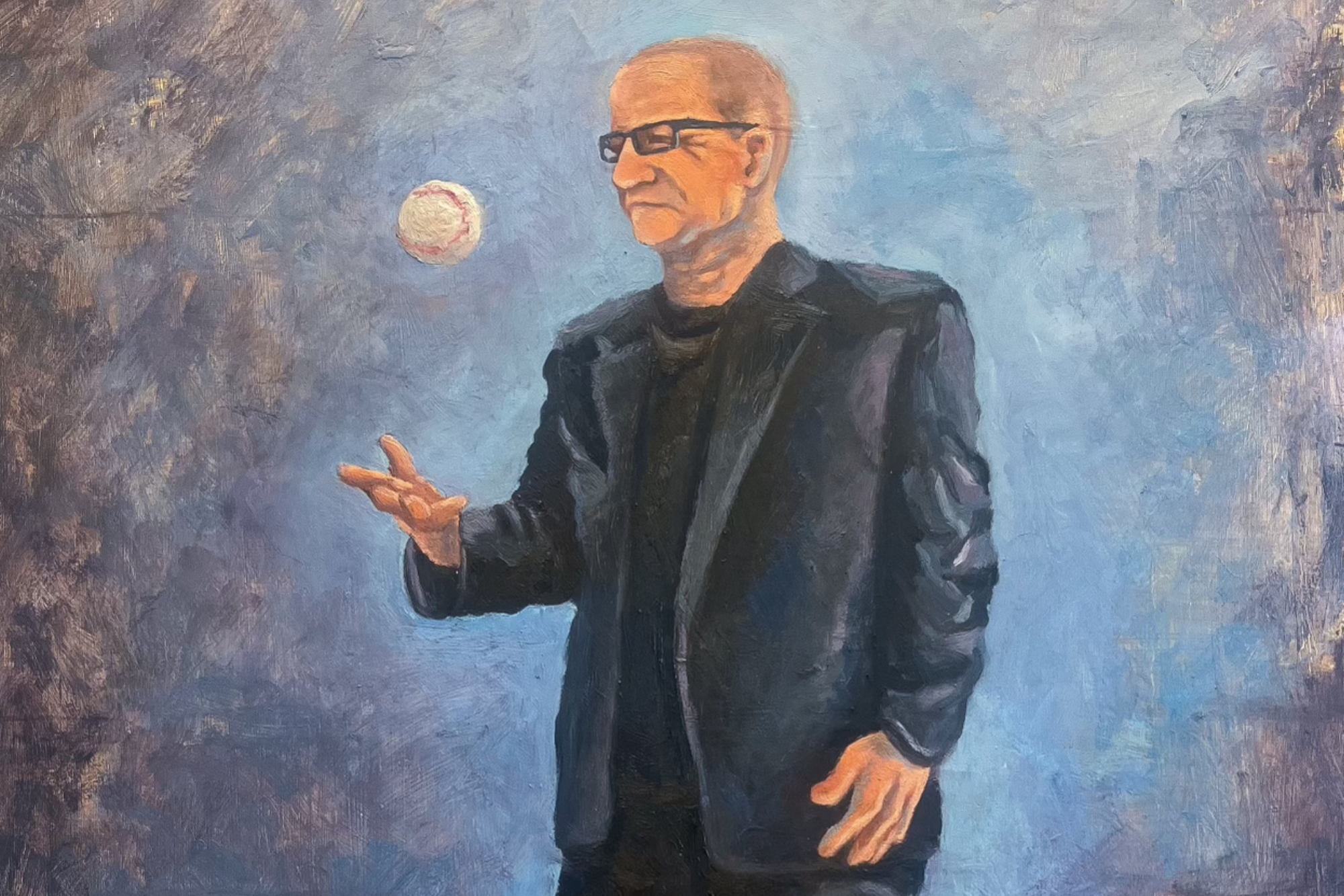 Baylin's dad Michael Manusov tossing a baseball. Oil on canvas.