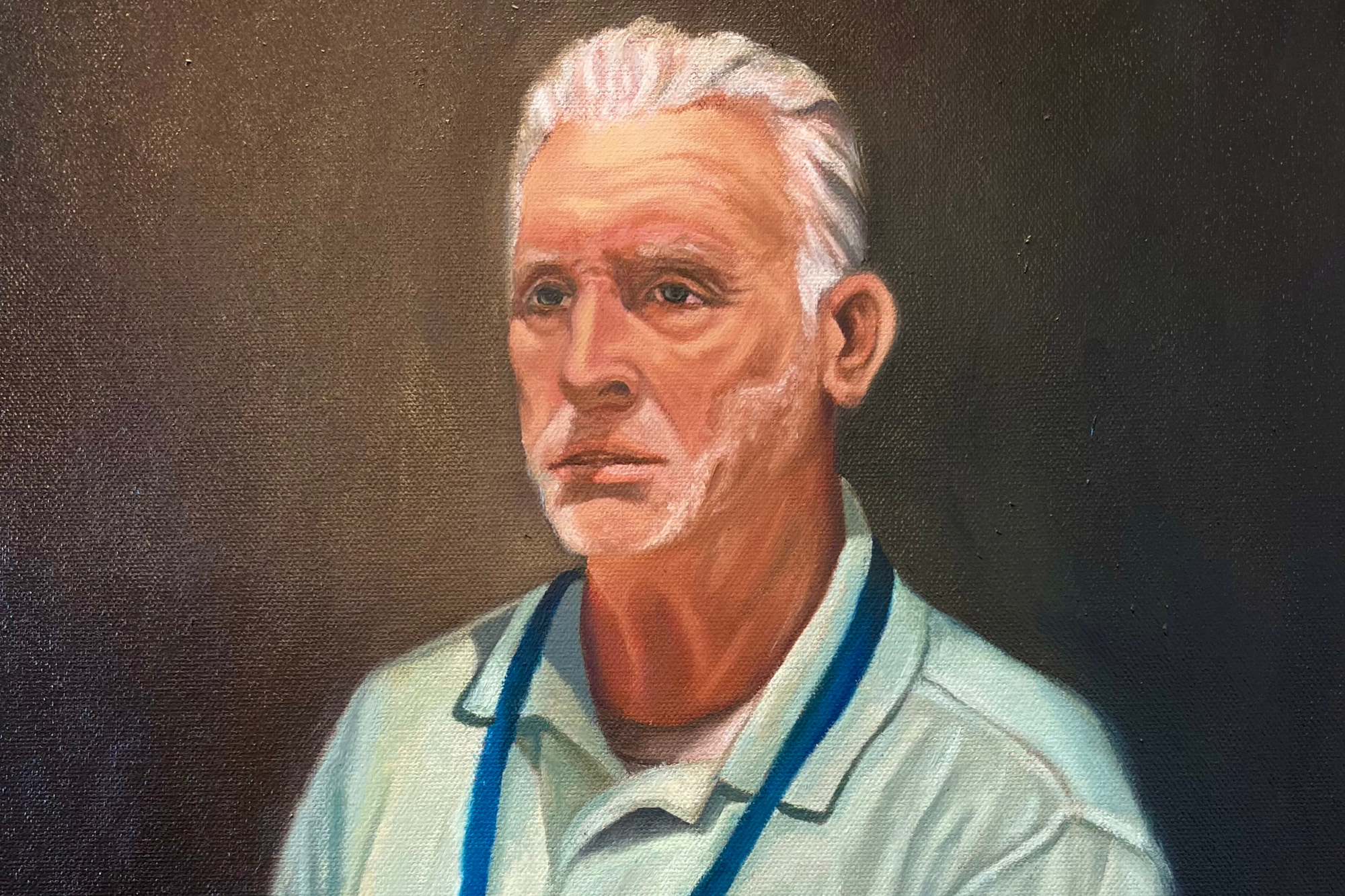 Portrait of Springside Chestnut Hill's photography teacher Pete Capano. Oil on canvas.