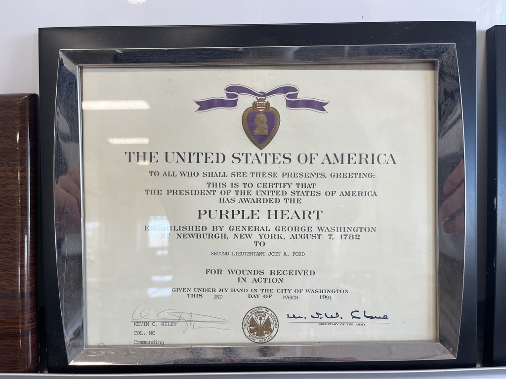 Mr. Ford's Purple Heart he received after the Battle of Jalibah Airfield