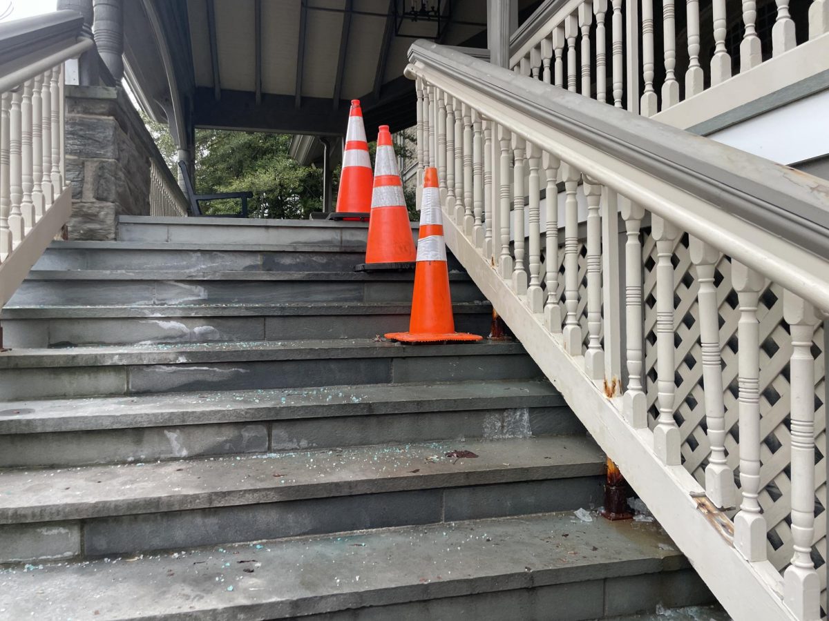 Ice melts onto the stairs in front of the Exchange