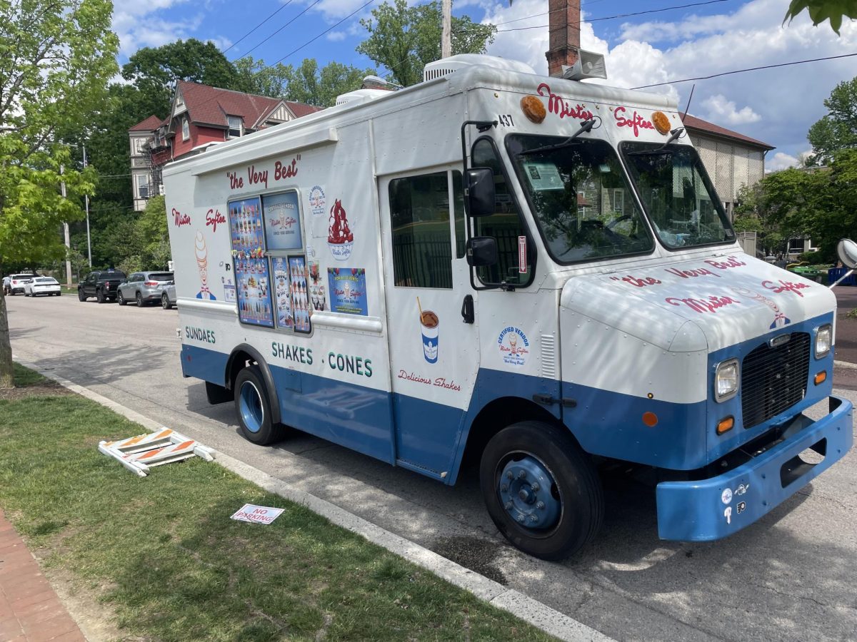 One Mr. Softee bus parked outside the upper school cafeteria 