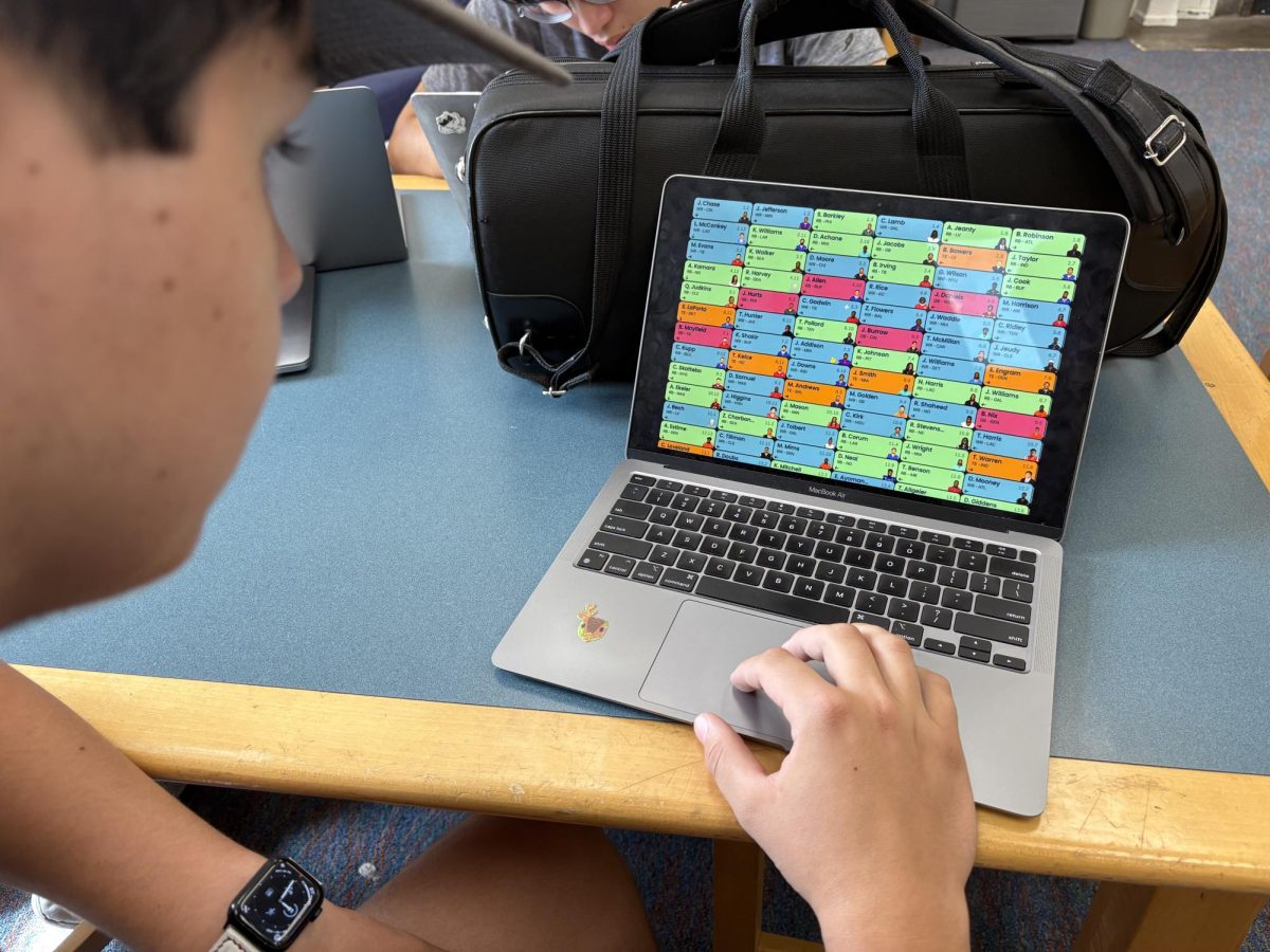 A fantasy drafter reviews the draft board after completing his fantasy selection.