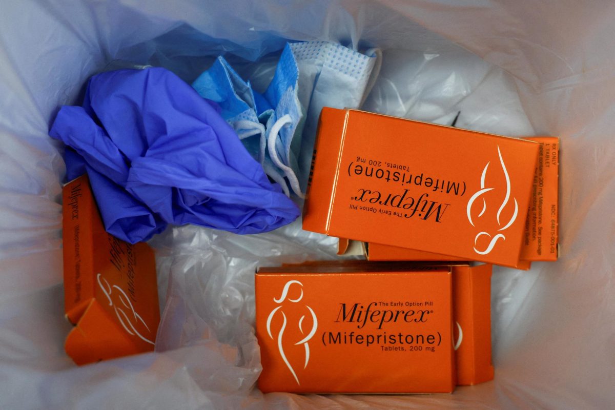 Used Mifepristone packages, the first pill in a medical abortion, lie in the trash at Alamo Women's Clinic in Carbondale, Illinois, U.S., April 9, 2024. REUTERS/Evelyn Hockstein