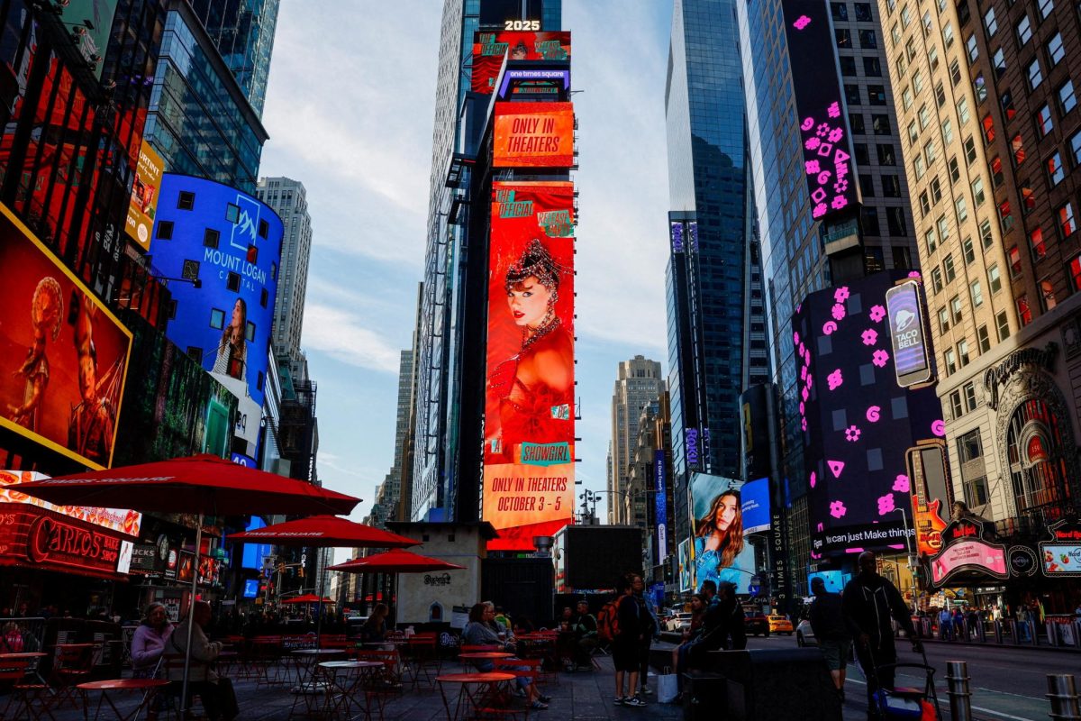 A billboard advertises "The Official Release Party of a Showgirl," a movie celebrating Taylor Swift's new album "The Life of a Showgirl," in Times Square, New York City, U.S., October 3, 2025. REUTERS/Kylie Cooper/File Photo Purchase Licensing Rights