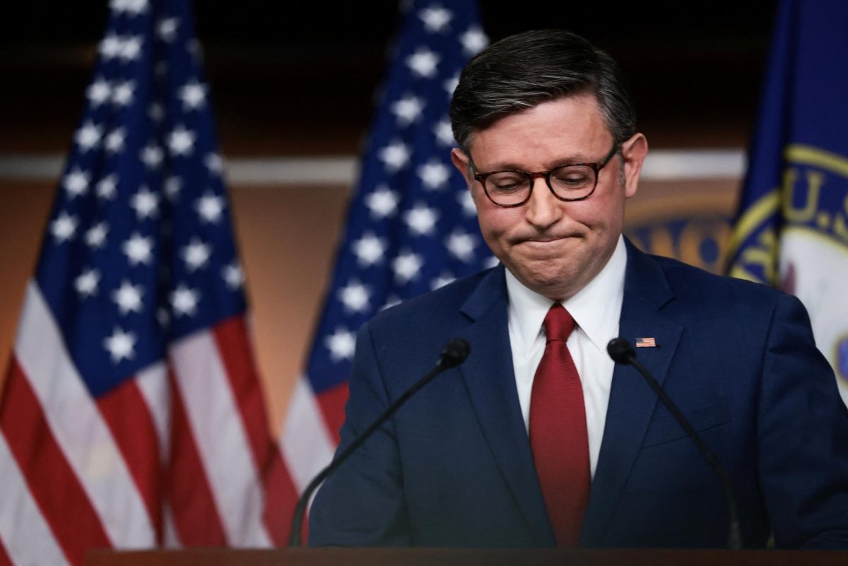 U.S. Speaker of the House Mike Johnson (R-LA) attends a press conference, more than a month into the longest U.S. government shutdown in Washington, D.C., U.S., November 10, 2025. REUTERS/Evelyn Hockstein