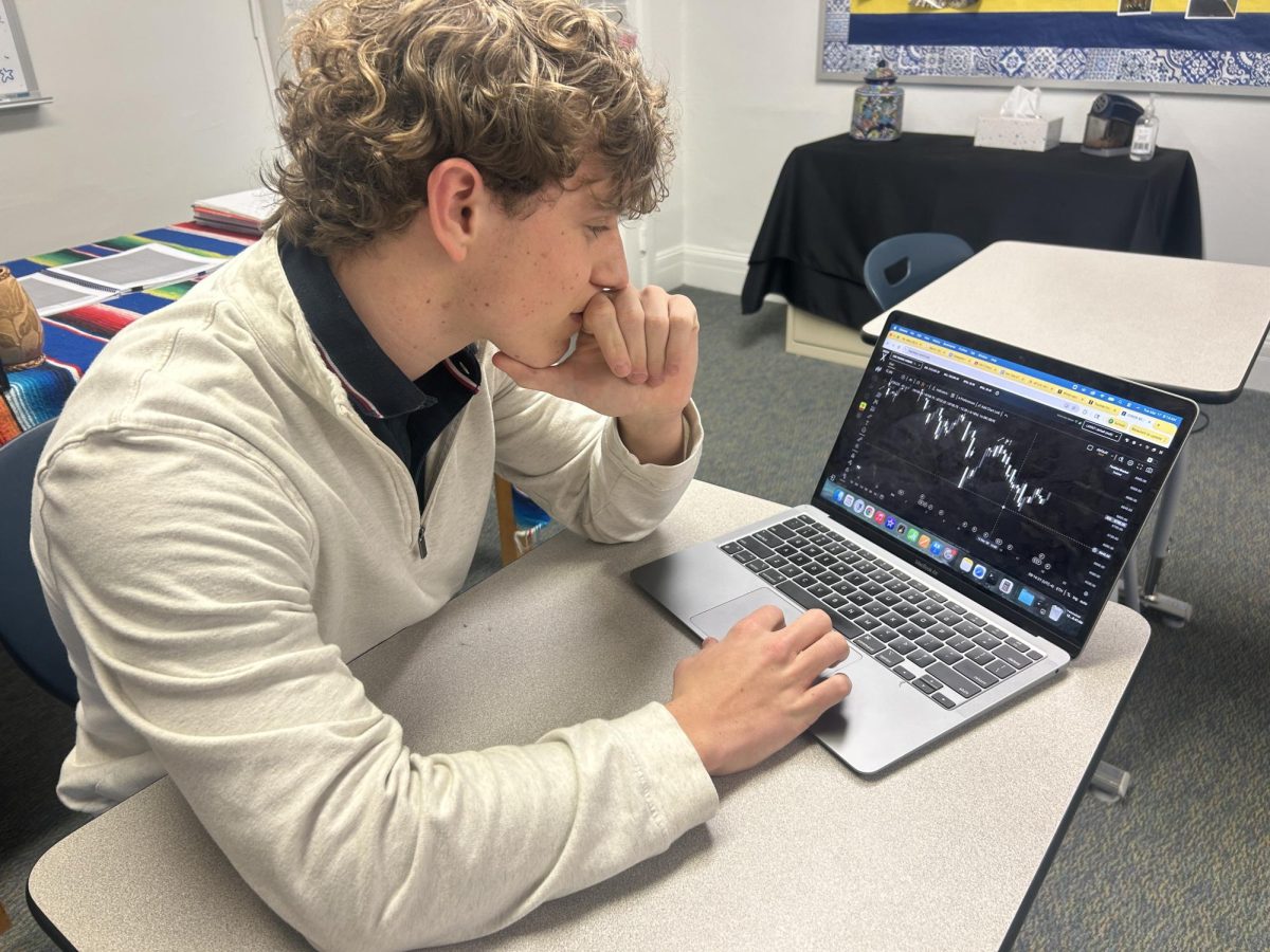Patrick Donohue '26 studying the NASDAQ in the early morning hours.